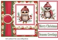 Poinsettia Christmas owl family card front 5