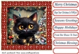 Black cat in a tangle Christmas card front 3
