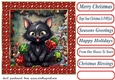 Black cat in a tangle Christmas card front 5