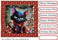 Black cat in a tangle Christmas card front 6