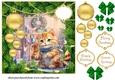 Christmas kitten with hanging baubles card front 1