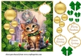 Christmas kitten with hanging baubles card front 2