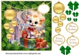 Christmas kitten with hanging baubles card front 3