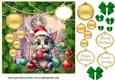 Christmas kitten with hanging baubles card front 6