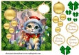 Christmas kitten with hanging baubles card front 7