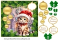 Christmas kitten with hanging baubles card front 9