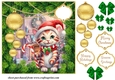 Christmas kitten with hanging baubles card front 10