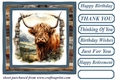Blue framed Highland cow card front 1