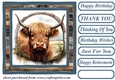 Blue framed Highland cow card front 2