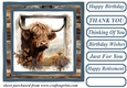 Blue framed Highland cow card front 7