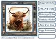 Blue framed Highland cow card front 8