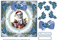 Blue Christmas cat card front 1