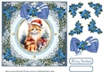 Blue Christmas cat card front 4