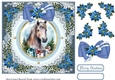 Blue Christmas horse card front 1