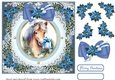 Blue Christmas horse card front 2