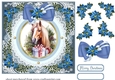 Blue Christmas horse card front 3