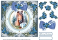 Blue Christmas horse card front 4