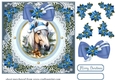 Blue Christmas horse card front 6