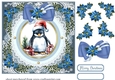 Blue Christmas penguin card front 2