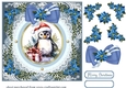 Blue Christmas penguin card front 3