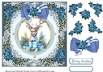 Blue Christmas reindeer card front 1