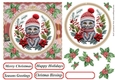 Christmas embroidered kitten card front 2