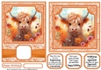 5x7 and 6x6 aprox Orange highland cow card fronts