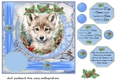 Blue Christmas wolf card front 1