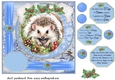 Blue Christmas hedgehog card front 2