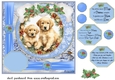 Blue Christmas puppies card front 4