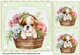 3 Green floral pup in basket card front/toppers 2