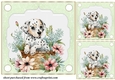 3 Green floral pup in basket card front/toppers 6