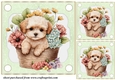 3 Green floral pup in basket card front/toppers 10