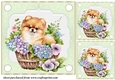 3 Green floral pup in basket card front/toppers 11