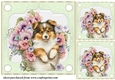 3 Green floral pup in basket card front/toppers 13