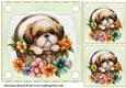 3 Green floral pup in basket card front/toppers 14