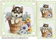 3 Green floral pup in basket card front/toppers 15
