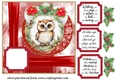 Red Christmas owl card front 1