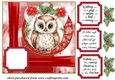 Red Christmas owl card front 2