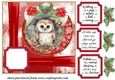 Red Christmas owl card front 3