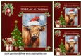 3 Red Christmas Highland cow card front/toppers 2