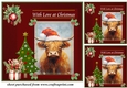 3 Red Christmas Highland cow card front/toppers 3
