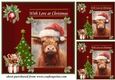 3 Red Christmas Highland cow card front/toppers 4