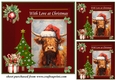 3 Red Christmas Highland cow card front/toppers 5