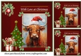 3 Red Christmas Highland cow card front/toppers 6