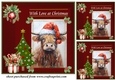 3 Red Christmas Highland cow card front/toppers 7