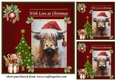 3 Red Christmas Highland cow card front/toppers 8