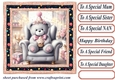 Pink Birthday bear in arm chair card front 11