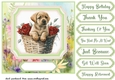 Floral puppy in basket card front 15