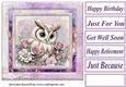 Lilac floral owl card front 3